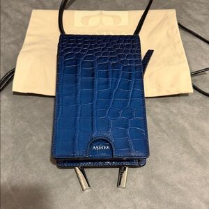 Blue Croc-Embossed Unisex Bolo Bag